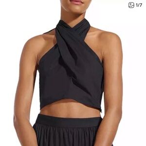 STAUD Black Halter Crop Top